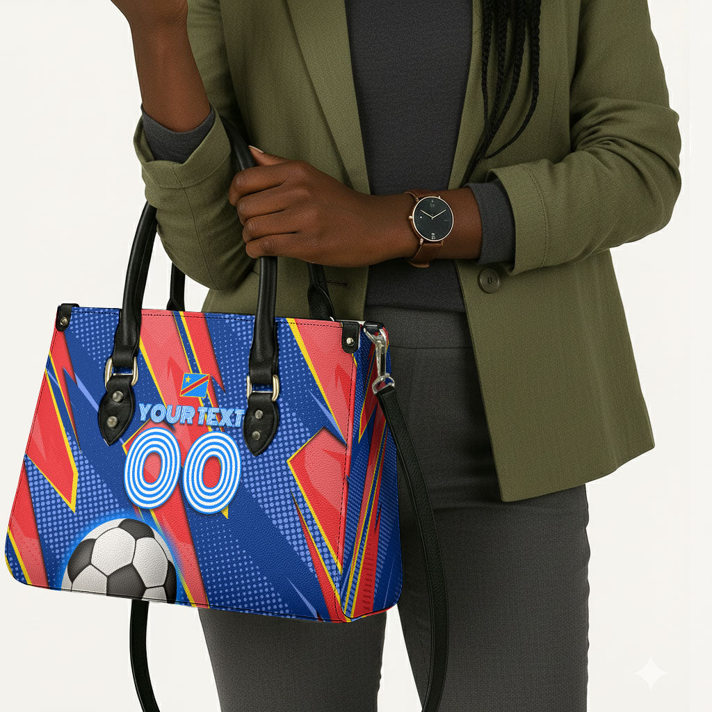 Personalized DR Congo Football Leopard GOAL Leather Bag Congolese Football Champion - Dynamic Halftone Soccer Style