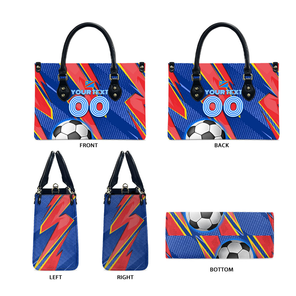 Personalized DR Congo Football Leopard GOAL Leather Bag Congolese Football Champion - Dynamic Halftone Soccer Style