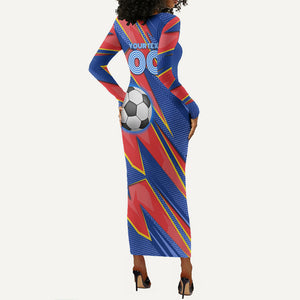 Personalized DR Congo Football Leopard GOAL Long Sleeve Bodycon Dress Congolese Football Champion - Dynamic Halftone Soccer Style