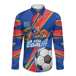 Personalized DR Congo Football Leopard GOAL Long Sleeve Button Shirt Congolese Football Champion - Dynamic Halftone Soccer Style