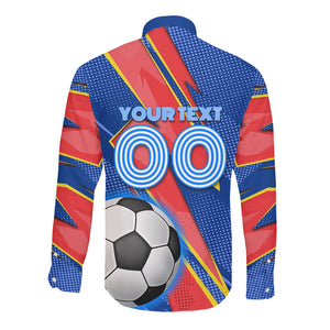Personalized DR Congo Football Leopard GOAL Long Sleeve Button Shirt Congolese Football Champion - Dynamic Halftone Soccer Style