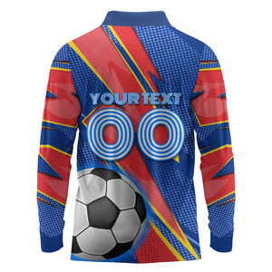 Personalized DR Congo Football Leopard GOAL Long Sleeve Polo Shirt Congolese Football Champion - Dynamic Halftone Soccer Style