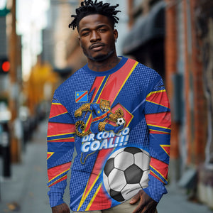 Personalized DR Congo Football Leopard GOAL Long Sleeve Shirt Congolese Football Champion - Dynamic Halftone Soccer Style