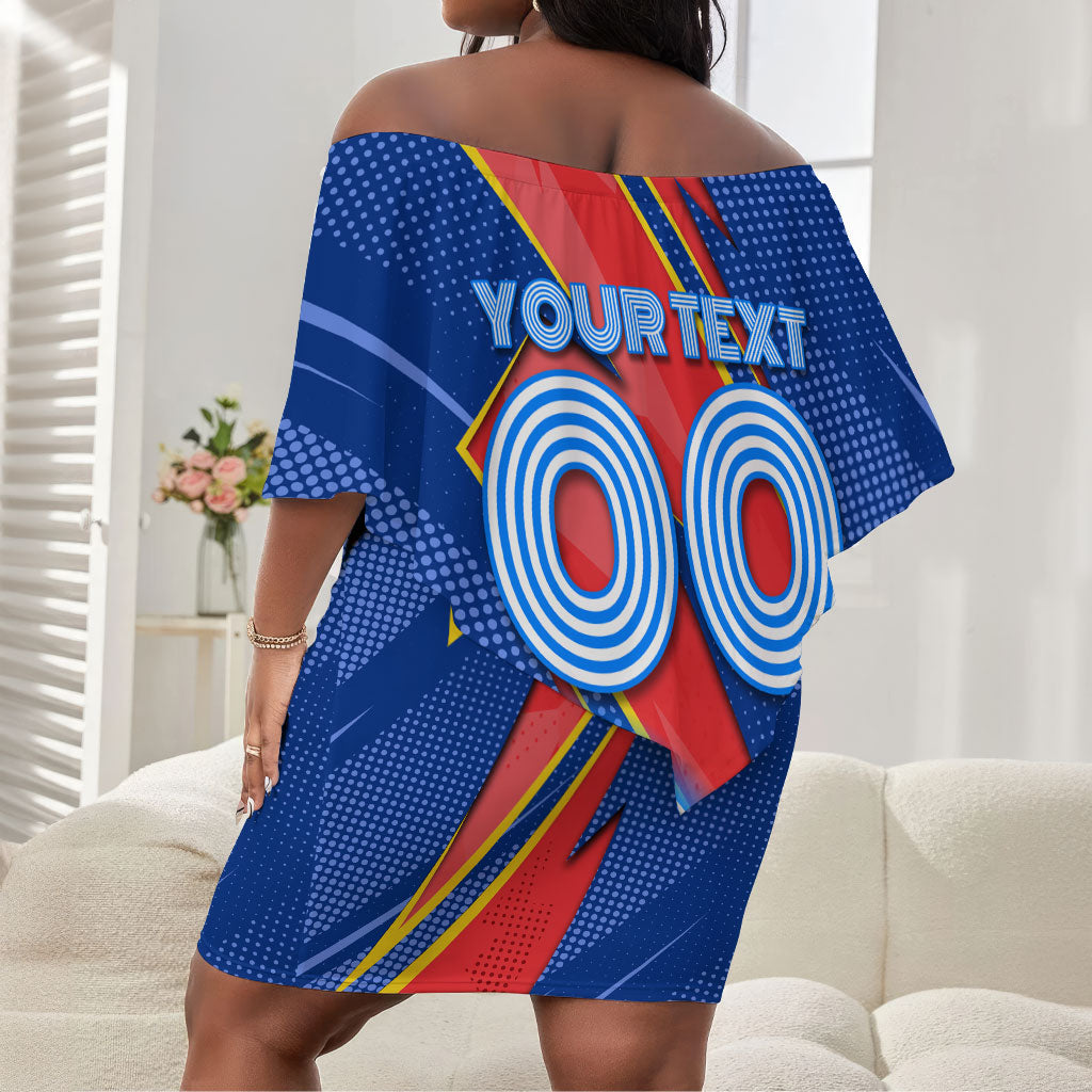 Personalized DR Congo Football Leopard GOAL Off Shoulder Short Dress Congolese Football Champion - Dynamic Halftone Soccer Style