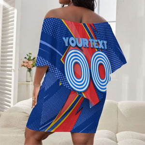 Personalized DR Congo Football Leopard GOAL Off Shoulder Short Dress Congolese Football Champion - Dynamic Halftone Soccer Style