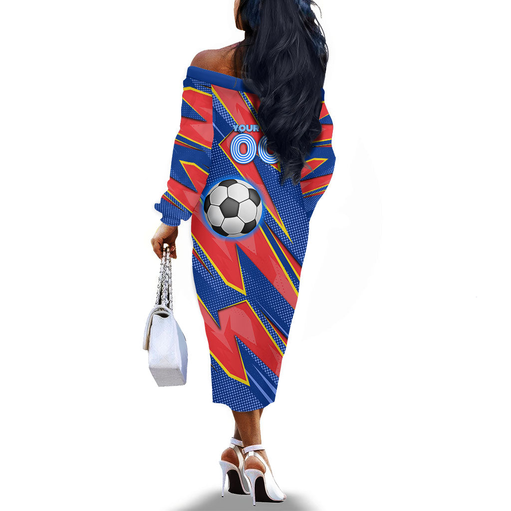 Personalized DR Congo Football Leopard GOAL Off The Shoulder Long Sleeve Dress Congolese Football Champion - Dynamic Halftone Soccer Style