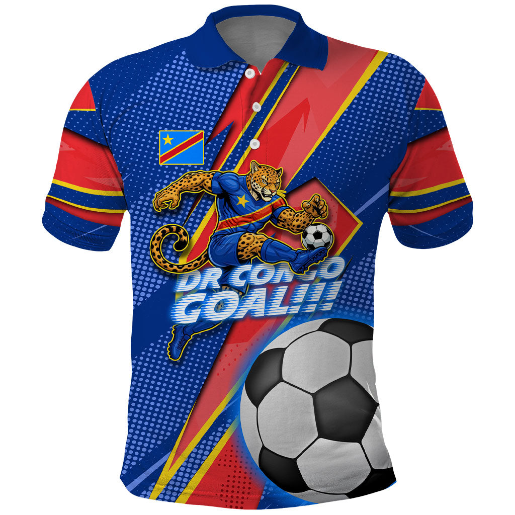 Personalized DR Congo Football Leopard GOAL Polo Shirt Congolese Football Champion - Dynamic Halftone Soccer Style