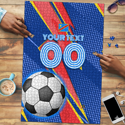Personalized DR Congo Football Leopard GOAL Puzzle Congolese Football Champion - Dynamic Halftone Soccer Style