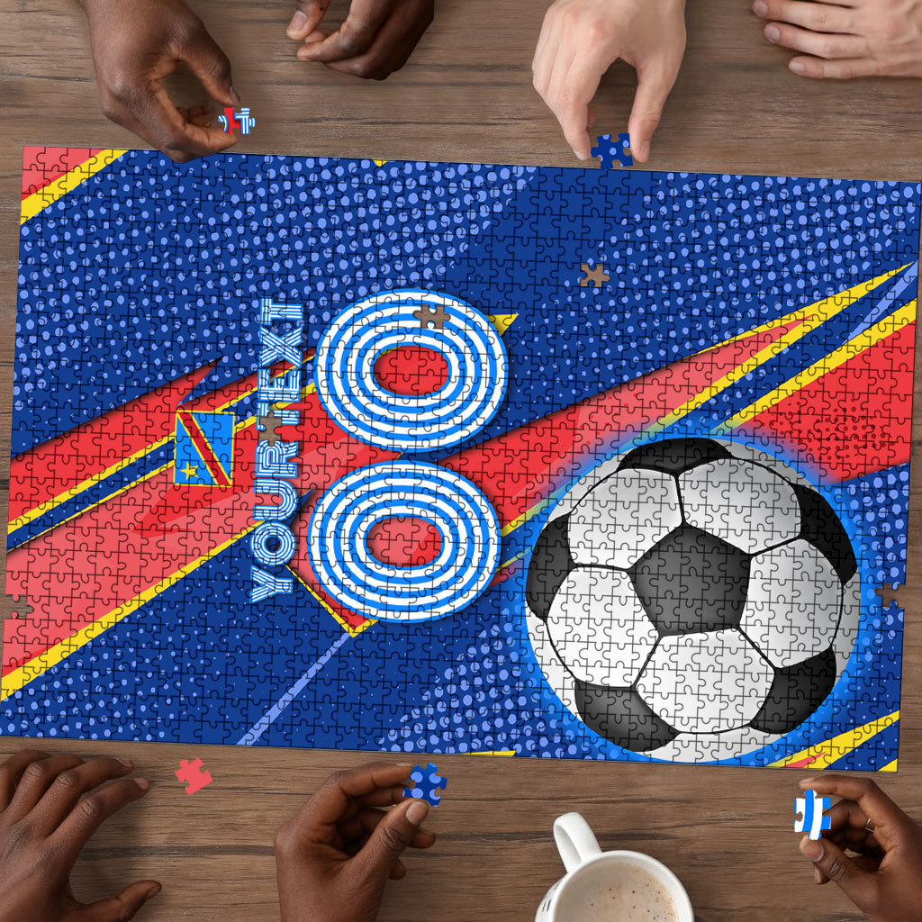 Personalized DR Congo Football Leopard GOAL Puzzle Congolese Football Champion - Dynamic Halftone Soccer Style