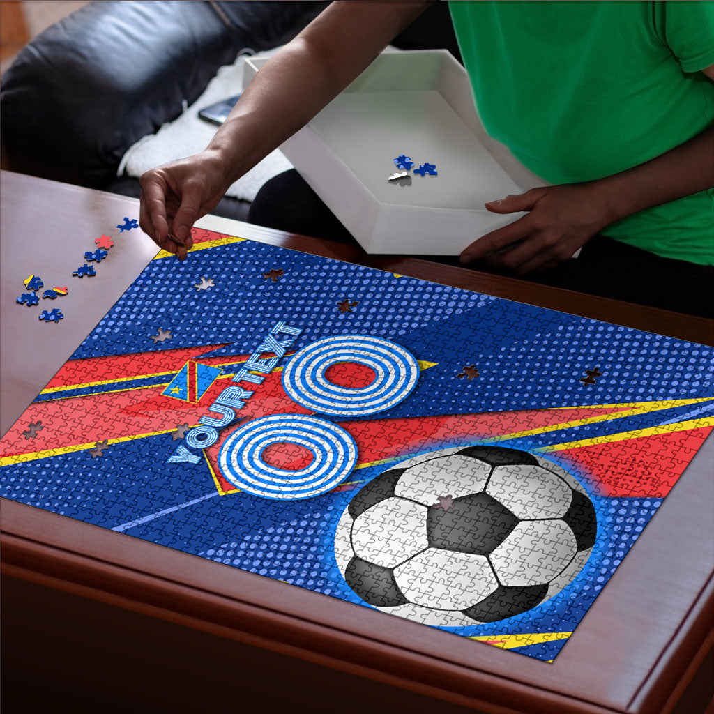 Personalized DR Congo Football Leopard GOAL Puzzle Congolese Football Champion - Dynamic Halftone Soccer Style