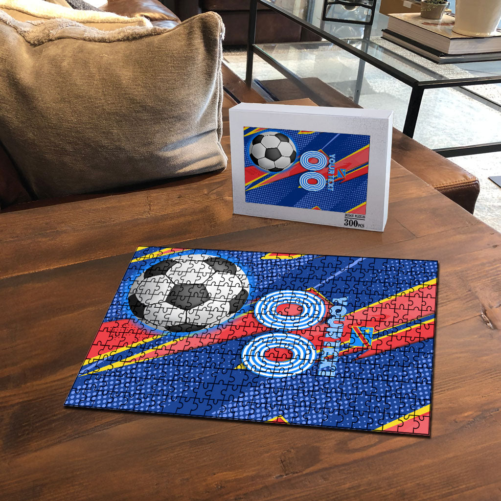 Personalized DR Congo Football Leopard GOAL Puzzle Congolese Football Champion - Dynamic Halftone Soccer Style