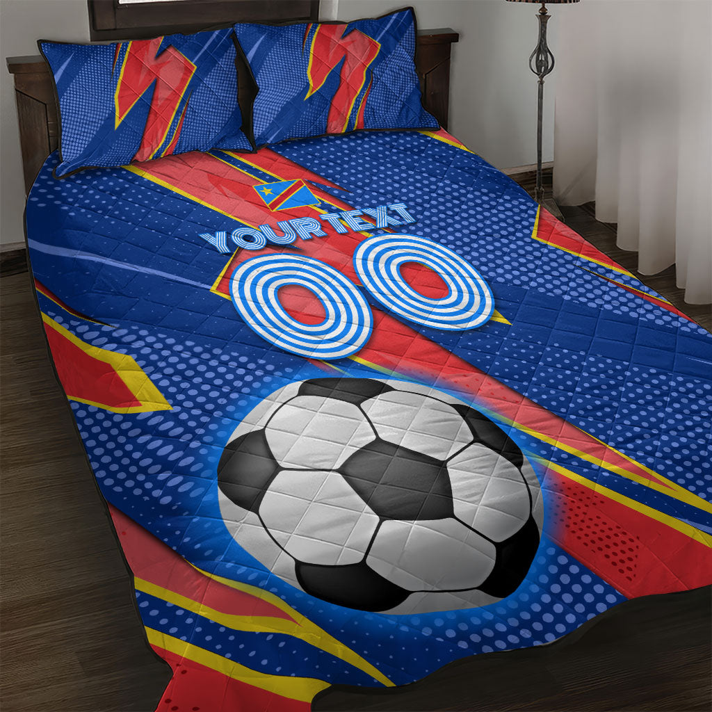 Personalized DR Congo Football Leopard GOAL Quilt Bed Set Congolese Football Champion - Dynamic Halftone Soccer Style