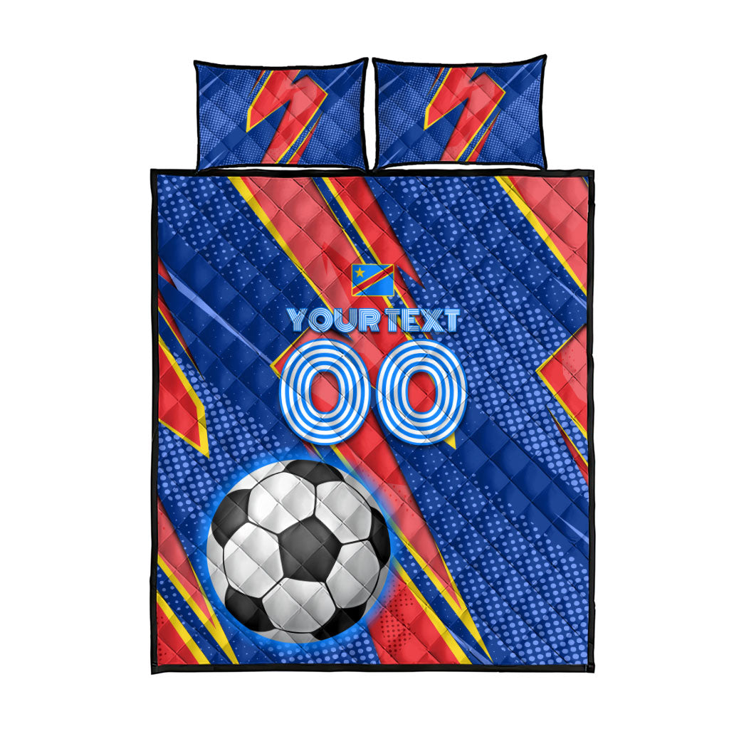 Personalized DR Congo Football Leopard GOAL Quilt Bed Set Congolese Football Champion - Dynamic Halftone Soccer Style