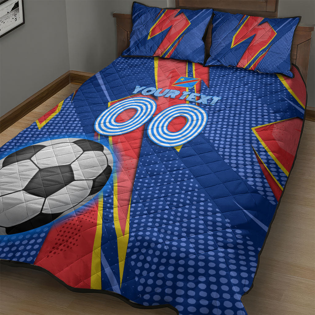 Personalized DR Congo Football Leopard GOAL Quilt Bed Set Congolese Football Champion - Dynamic Halftone Soccer Style