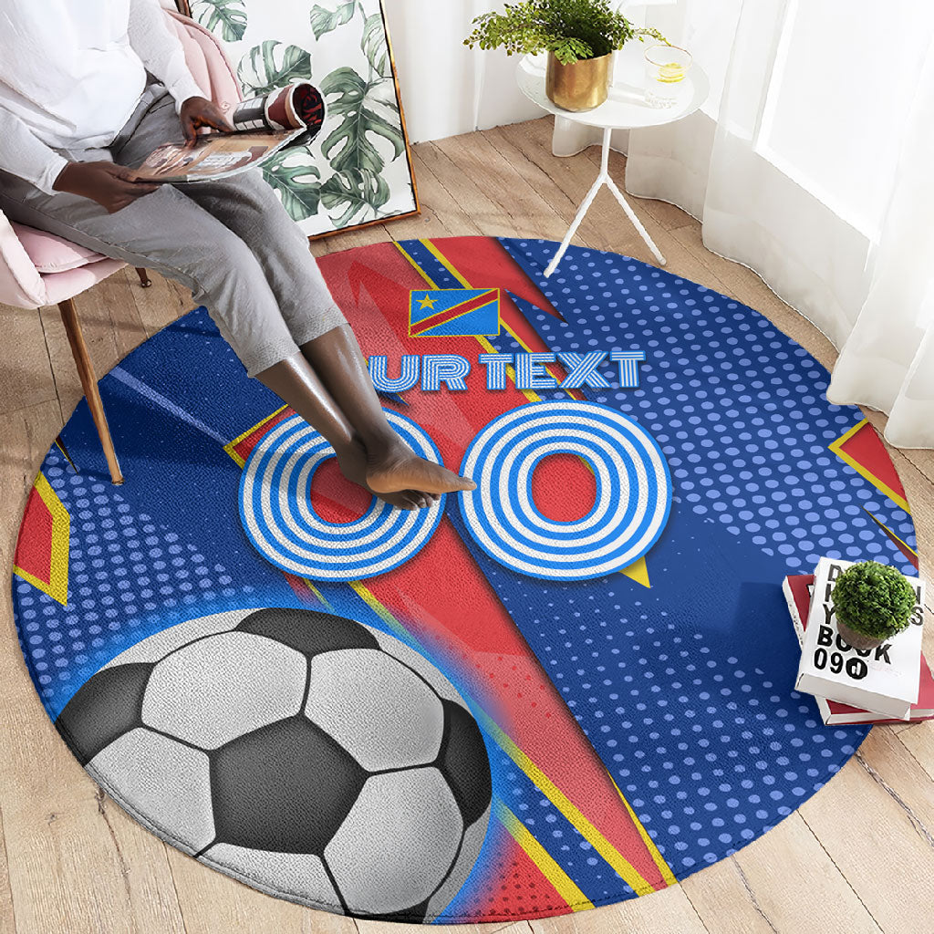 Personalized DR Congo Football Leopard GOAL Round Carpet Congolese Football Champion - Dynamic Halftone Soccer Style