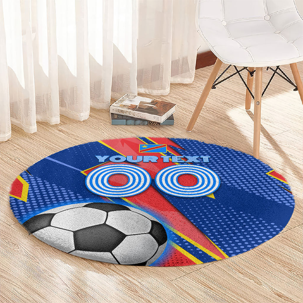 Personalized DR Congo Football Leopard GOAL Round Carpet Congolese Football Champion - Dynamic Halftone Soccer Style