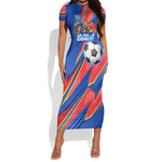 Personalized DR Congo Football Leopard GOAL Short Sleeve Bodycon Dress Congolese Football Champion - Dynamic Halftone Soccer Style