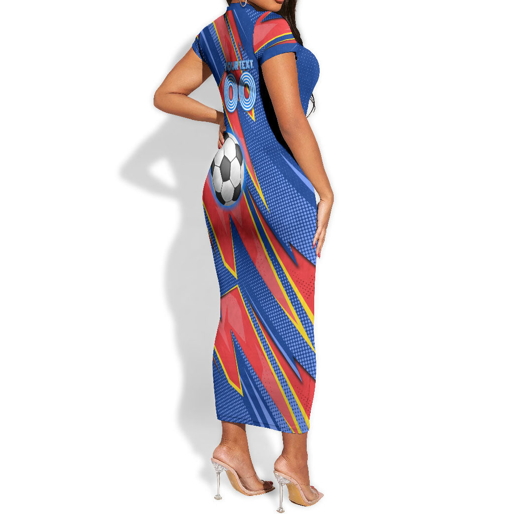 Personalized DR Congo Football Leopard GOAL Short Sleeve Bodycon Dress Congolese Football Champion - Dynamic Halftone Soccer Style