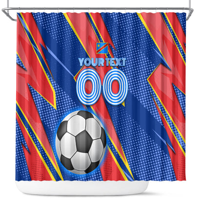 Personalized DR Congo Football Leopard GOAL Shower Curtain Congolese Football Champion - Dynamic Halftone Soccer Style