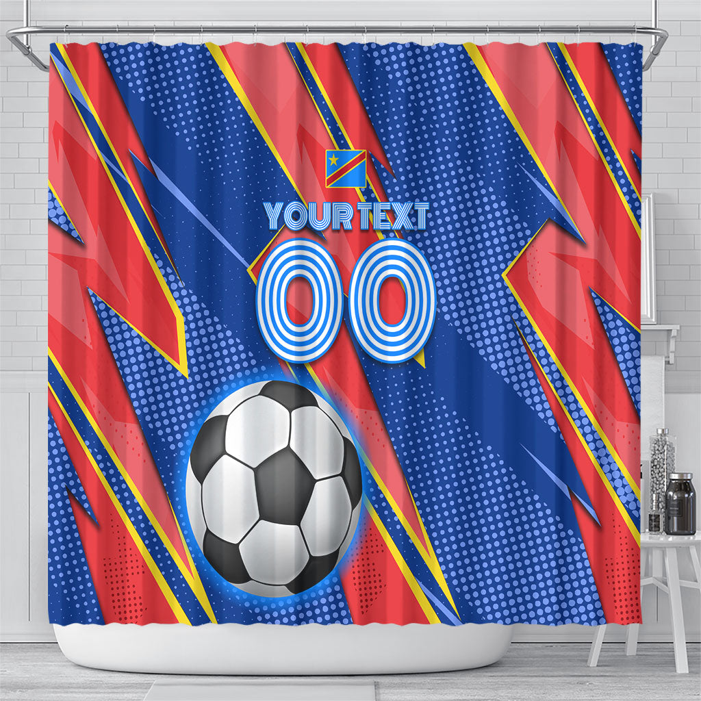 Personalized DR Congo Football Leopard GOAL Shower Curtain Congolese Football Champion - Dynamic Halftone Soccer Style
