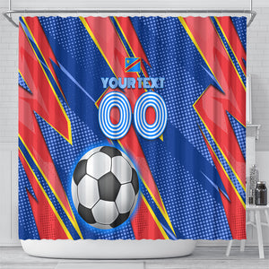 Personalized DR Congo Football Leopard GOAL Shower Curtain Congolese Football Champion - Dynamic Halftone Soccer Style