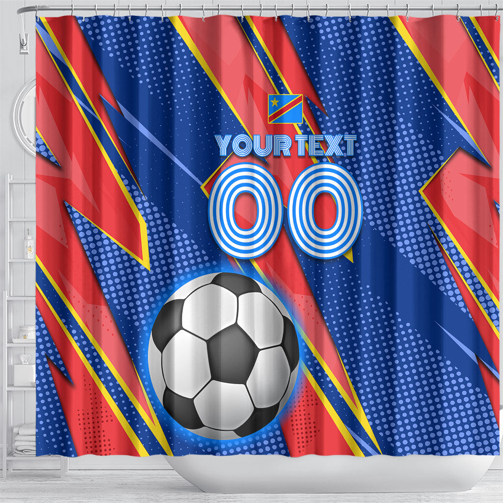 Personalized DR Congo Football Leopard GOAL Shower Curtain Congolese Football Champion - Dynamic Halftone Soccer Style
