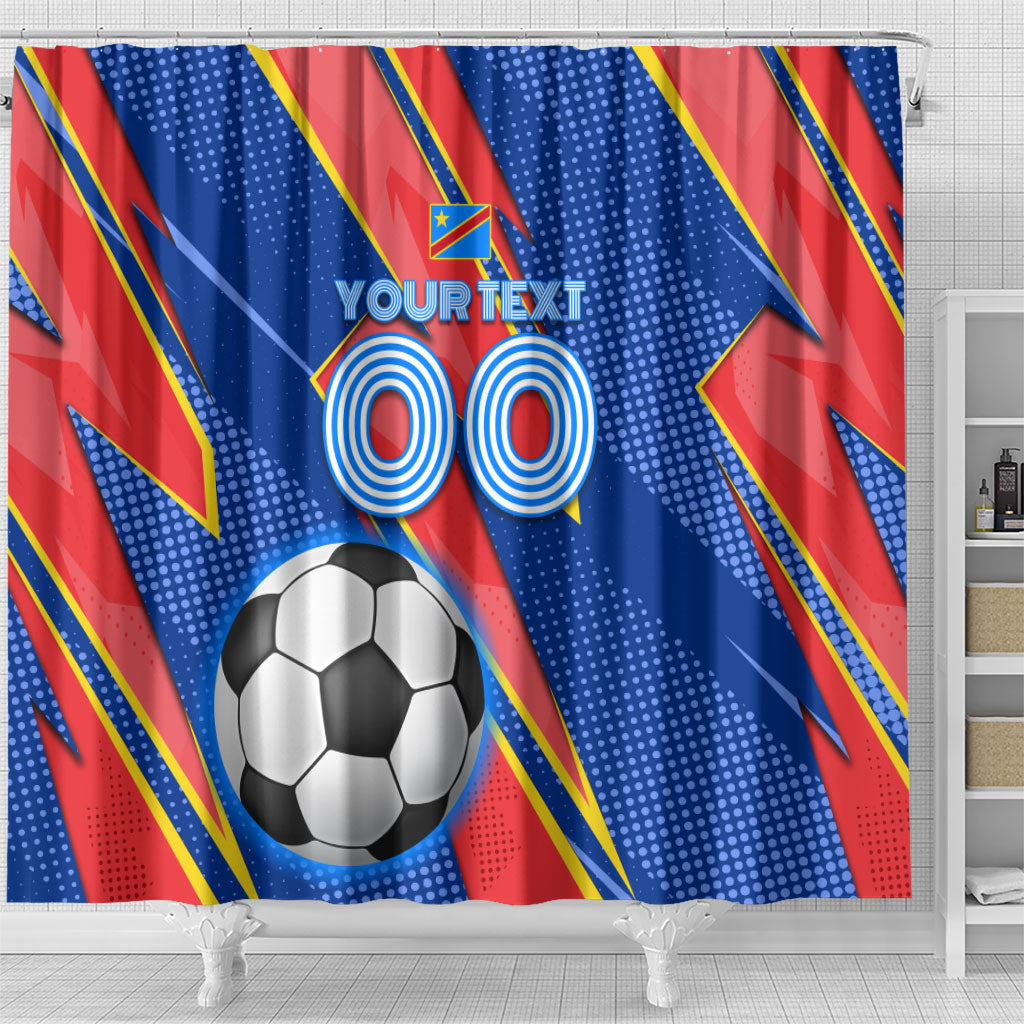 Personalized DR Congo Football Leopard GOAL Shower Curtain Congolese Football Champion - Dynamic Halftone Soccer Style