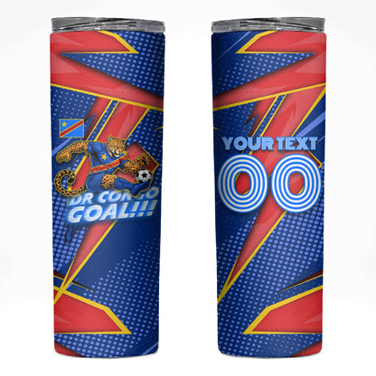 Personalized DR Congo Football Leopard GOAL Skinny Tumbler Congolese Football Champion - Dynamic Halftone Soccer Style