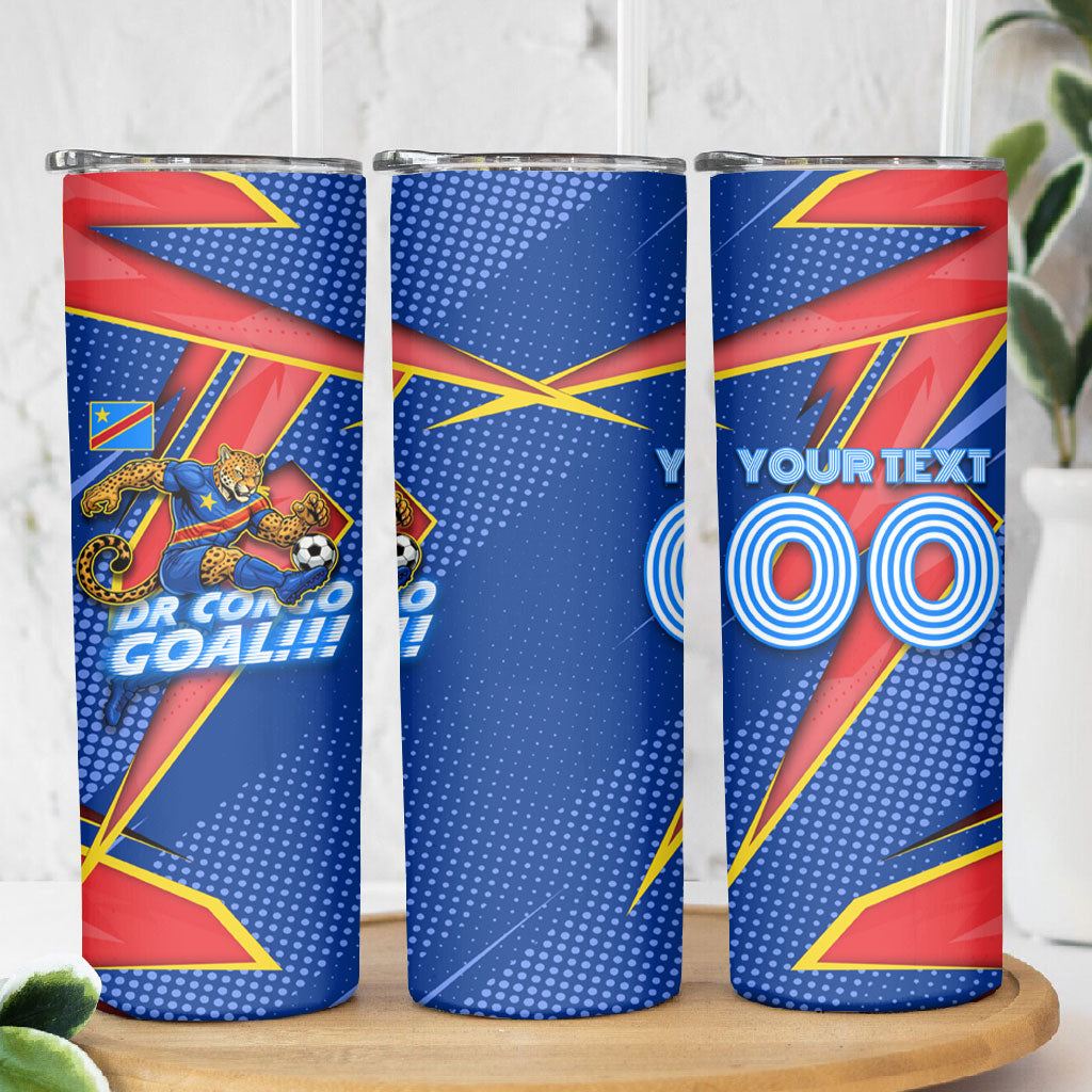 Personalized DR Congo Football Leopard GOAL Skinny Tumbler Congolese Football Champion - Dynamic Halftone Soccer Style