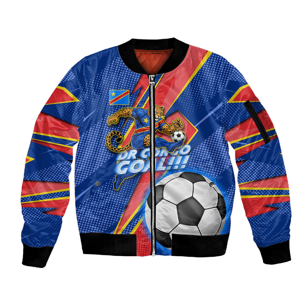 Personalized DR Congo Football Leopard GOAL Sleeve Zip Bomber Jacket Congolese Football Champion - Dynamic Halftone Soccer Style