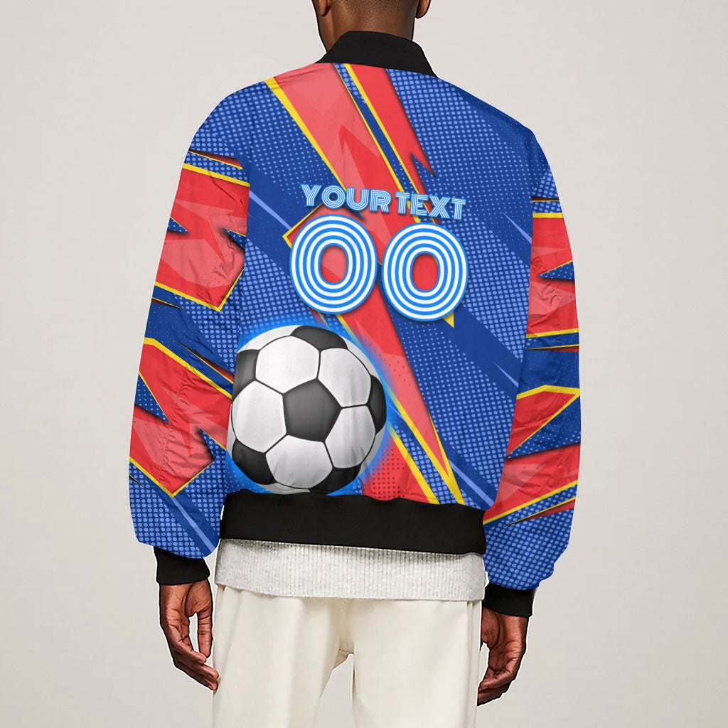 Personalized DR Congo Football Leopard GOAL Sleeve Zip Bomber Jacket Congolese Football Champion - Dynamic Halftone Soccer Style