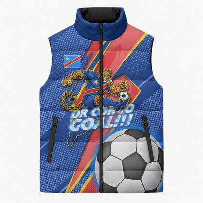 Personalized DR Congo Football Leopard GOAL Sleeveless Puffer Jacket Congolese Football Champion - Dynamic Halftone Soccer Style