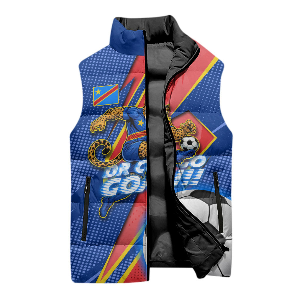 Personalized DR Congo Football Leopard GOAL Sleeveless Puffer Jacket Congolese Football Champion - Dynamic Halftone Soccer Style