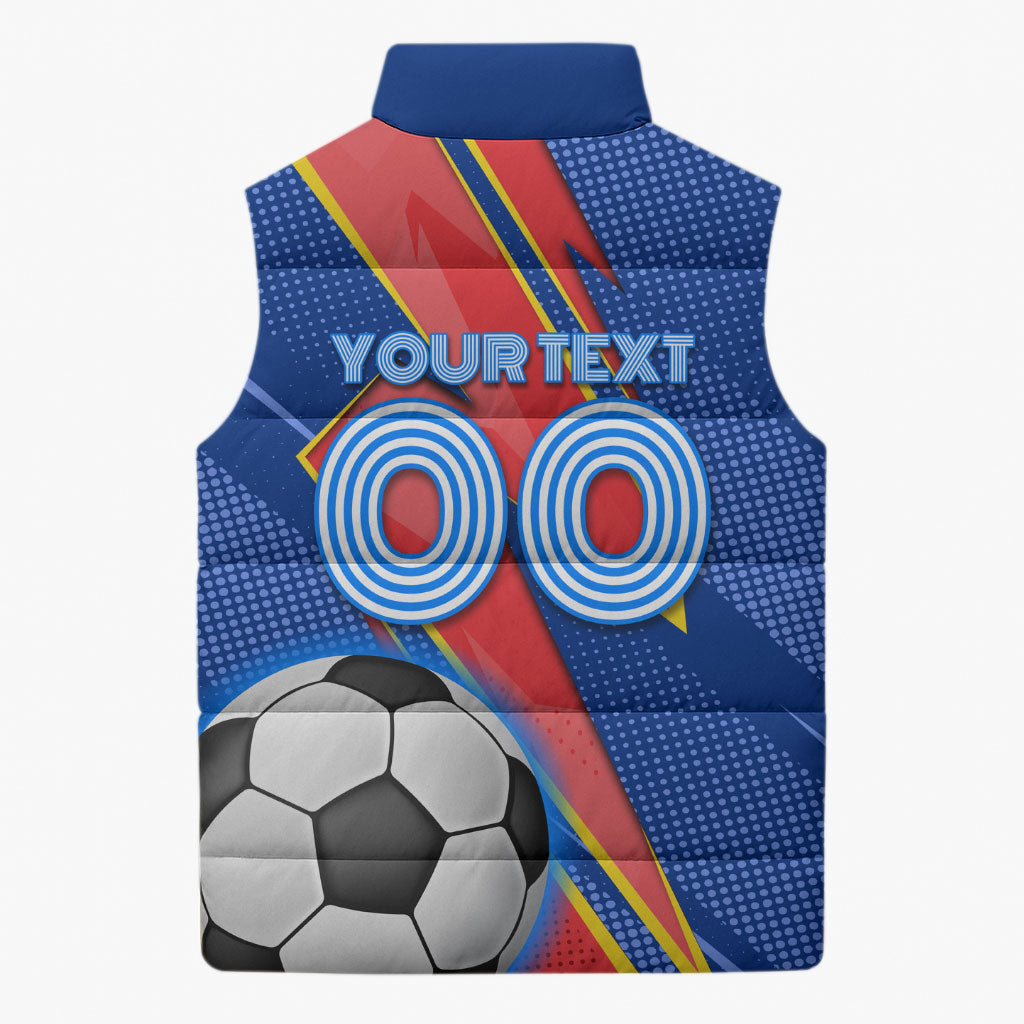 Personalized DR Congo Football Leopard GOAL Sleeveless Puffer Jacket Congolese Football Champion - Dynamic Halftone Soccer Style