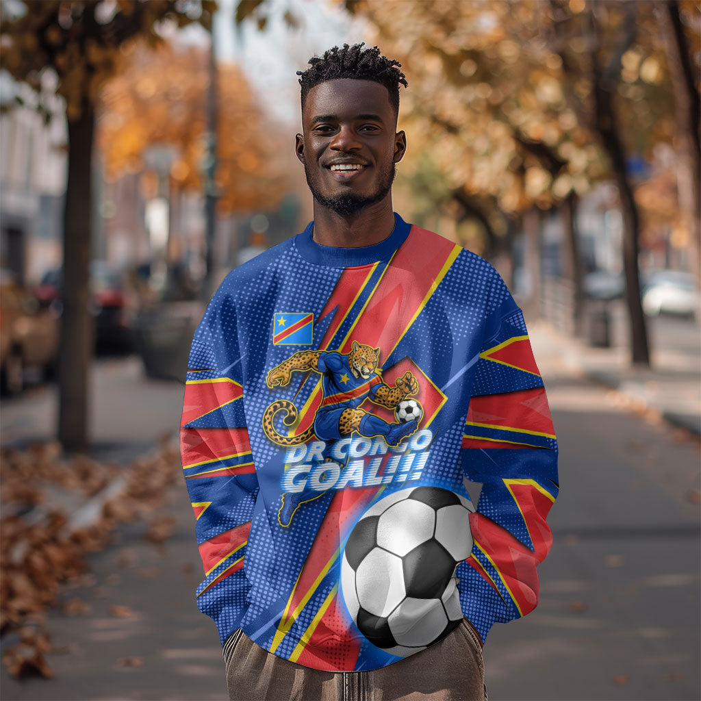 Personalized DR Congo Football Leopard GOAL Sweatshirt Congolese Football Champion - Dynamic Halftone Soccer Style