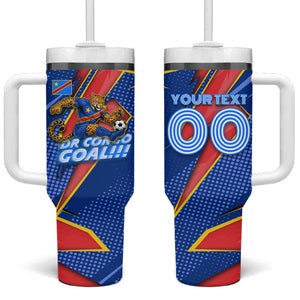 Personalized DR Congo Football Leopard GOAL Tumbler With Handle Congolese Football Champion - Dynamic Halftone Soccer Style