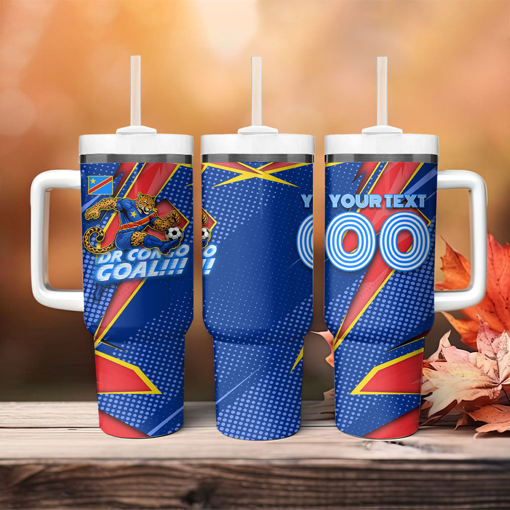 Personalized DR Congo Football Leopard GOAL Tumbler With Handle Congolese Football Champion - Dynamic Halftone Soccer Style