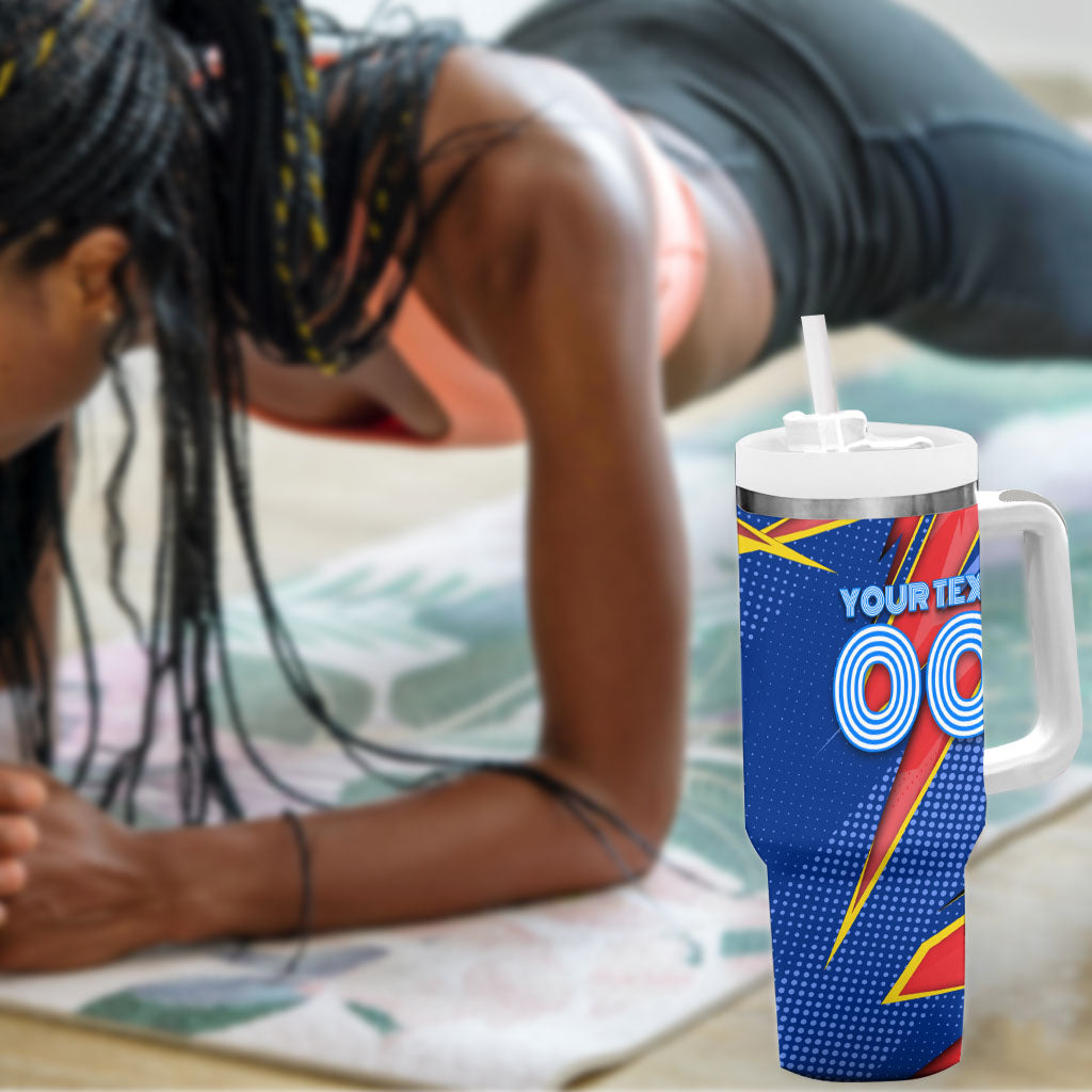 Personalized DR Congo Football Leopard GOAL Tumbler With Handle Congolese Football Champion - Dynamic Halftone Soccer Style