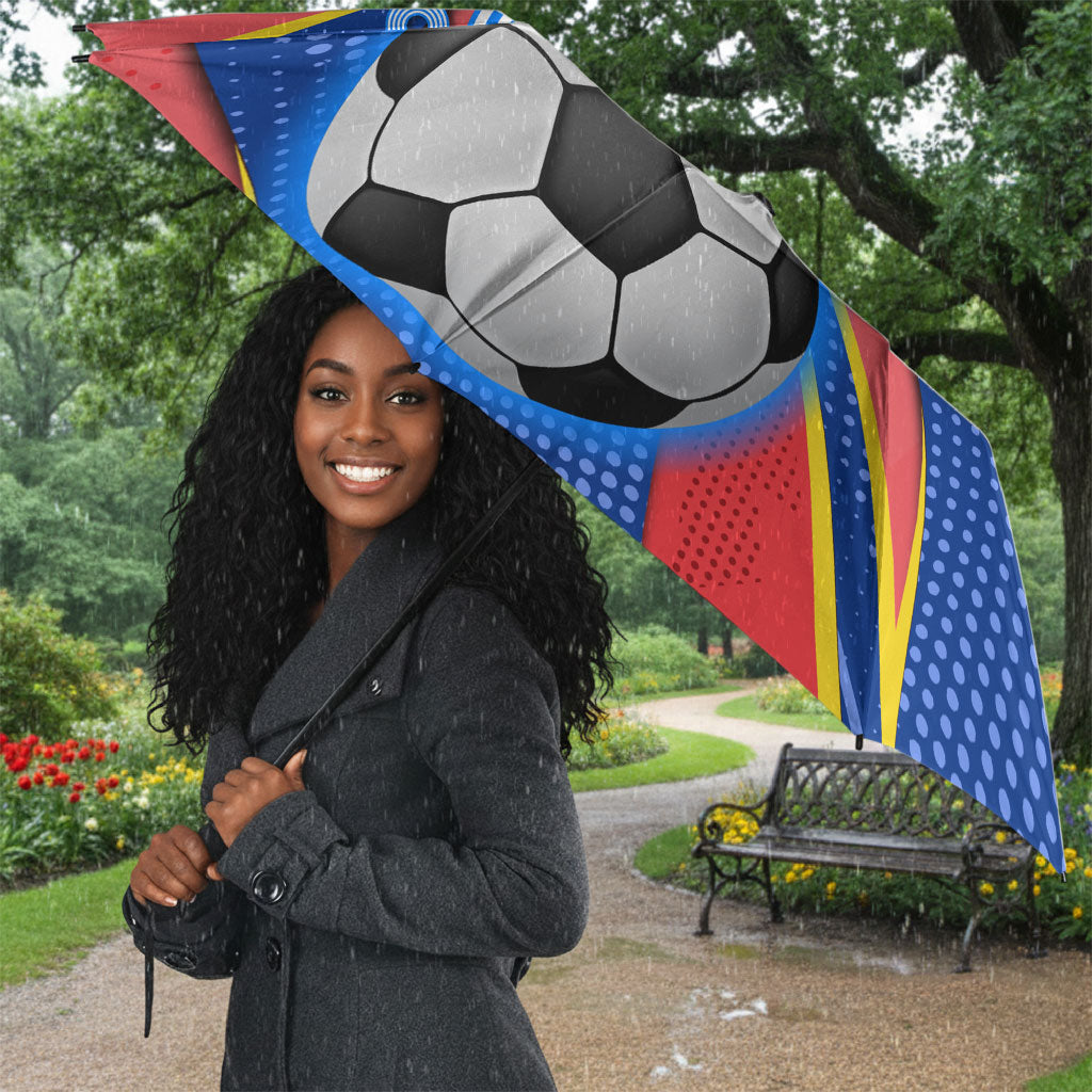 Personalized DR Congo Football Leopard GOAL Umbrella Congolese Football Champion - Dynamic Halftone Soccer Style