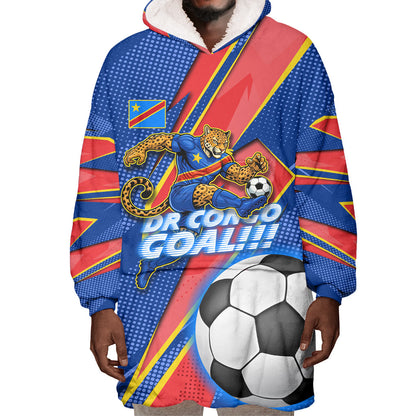Personalized DR Congo Football Leopard GOAL Wearable Blanket Hoodie Congolese Football Champion - Dynamic Halftone Soccer Style