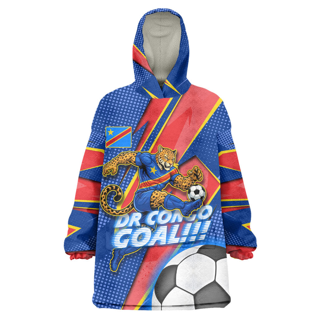 Personalized DR Congo Football Leopard GOAL Wearable Blanket Hoodie Congolese Football Champion - Dynamic Halftone Soccer Style
