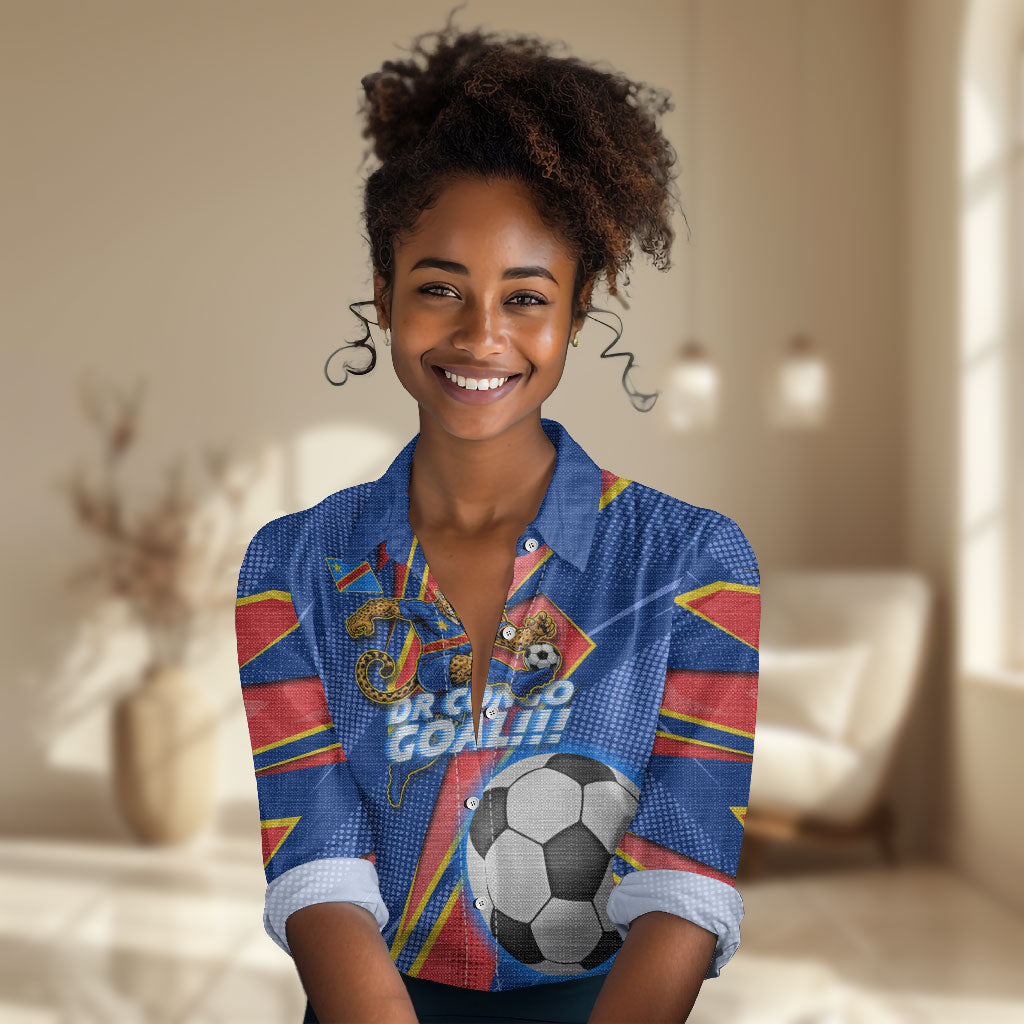 Personalized DR Congo Football Leopard GOAL Women Casual Shirt Congolese Football Champion - Dynamic Halftone Soccer Style