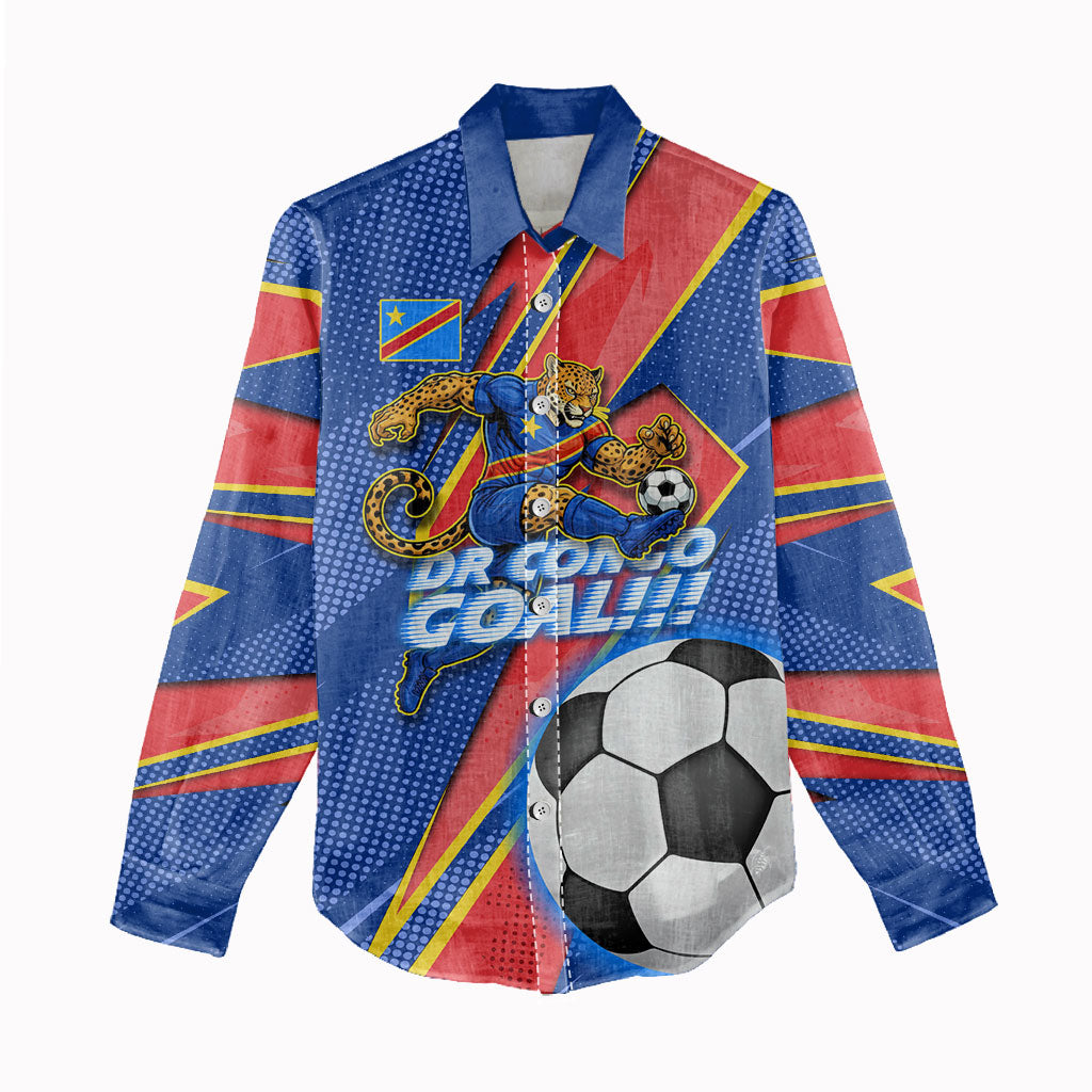 Personalized DR Congo Football Leopard GOAL Women Casual Shirt Congolese Football Champion - Dynamic Halftone Soccer Style
