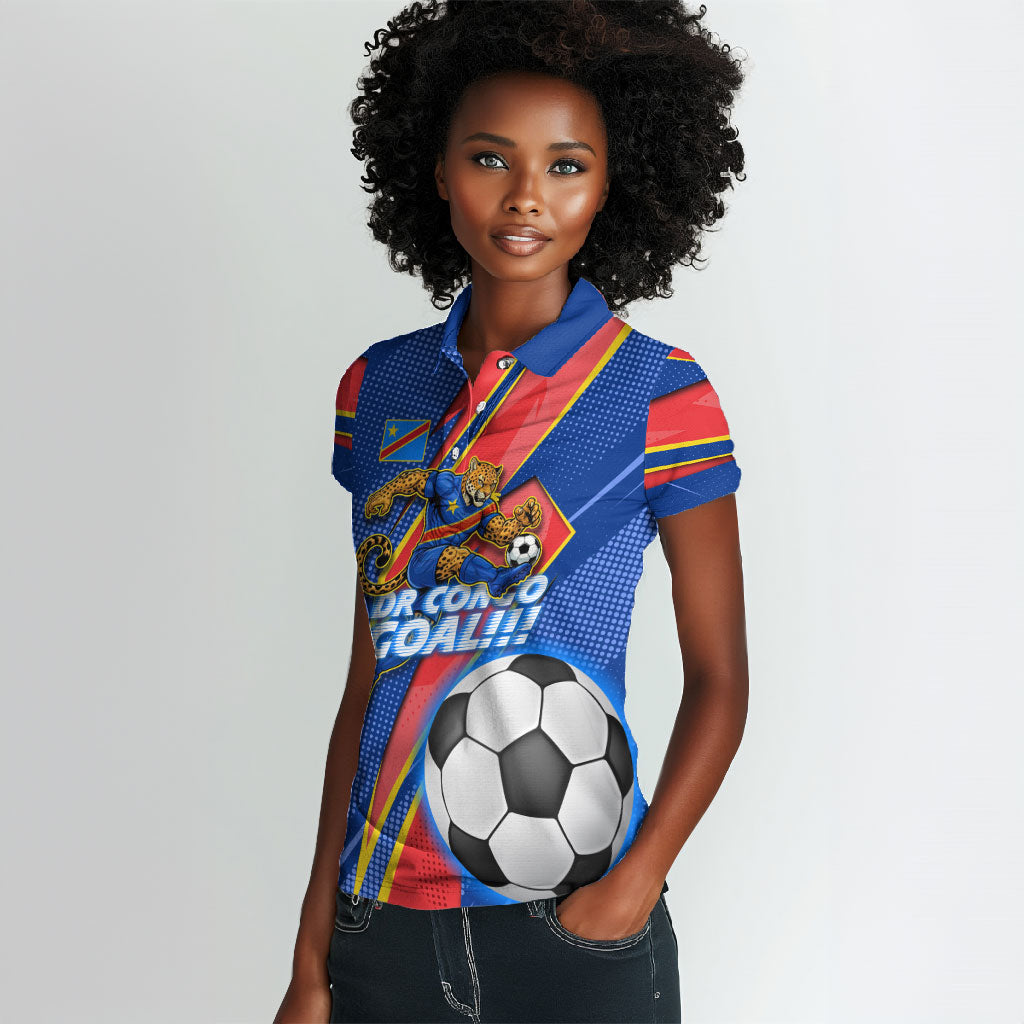 Personalized DR Congo Football Leopard GOAL Women Polo Shirt Congolese Football Champion - Dynamic Halftone Soccer Style
