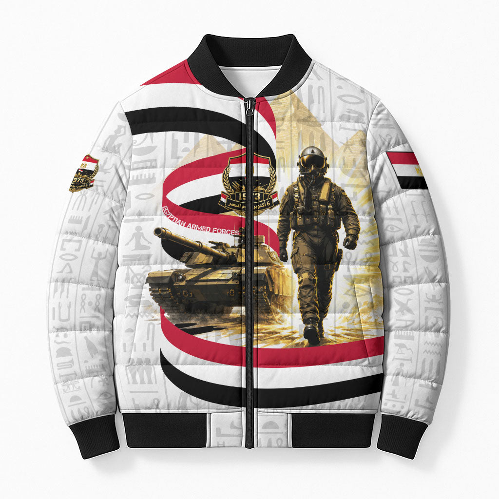 Egyptian Armed Forces Bomber Puffer Jacket Military Pharaoh Pyramids Egyptian Hieroglyphs