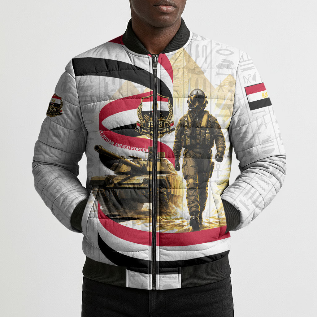 Egyptian Armed Forces Bomber Puffer Jacket Military Pharaoh Pyramids Egyptian Hieroglyphs