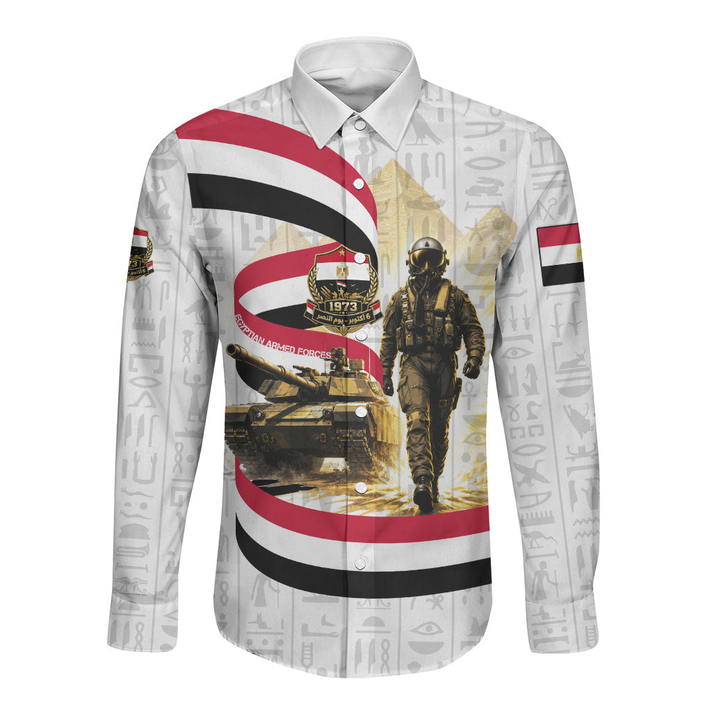 Egyptian Armed Forces Long Sleeve Button Shirt Military Pharaoh Pyramids Egyptian Hieroglyphs
