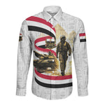 Egyptian Armed Forces Long Sleeve Button Shirt Military Pharaoh Pyramids Egyptian Hieroglyphs