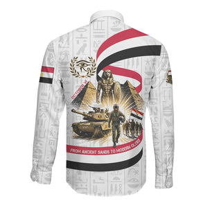 Egyptian Armed Forces Long Sleeve Button Shirt Military Pharaoh Pyramids Egyptian Hieroglyphs