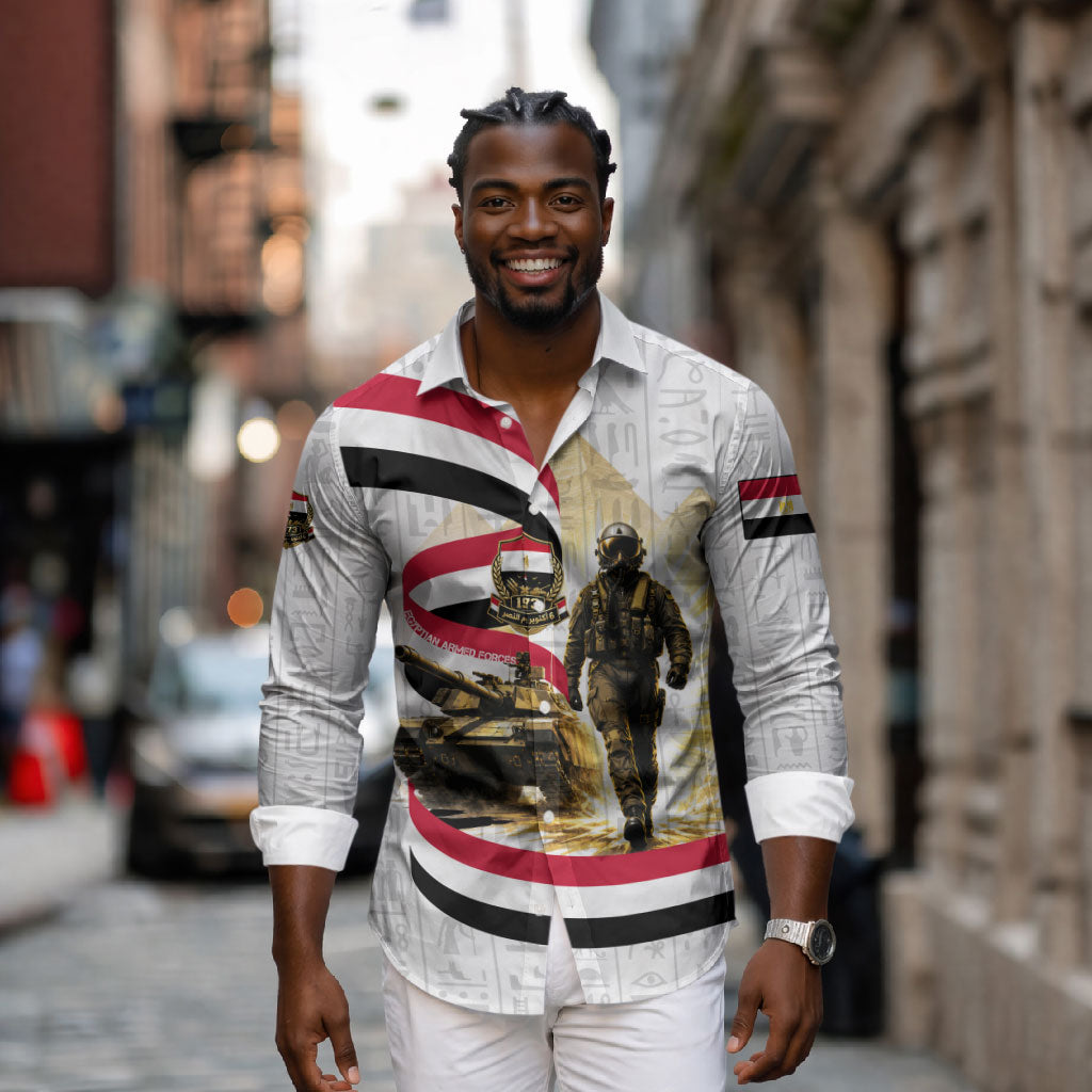 Egyptian Armed Forces Long Sleeve Button Shirt Military Pharaoh Pyramids Egyptian Hieroglyphs